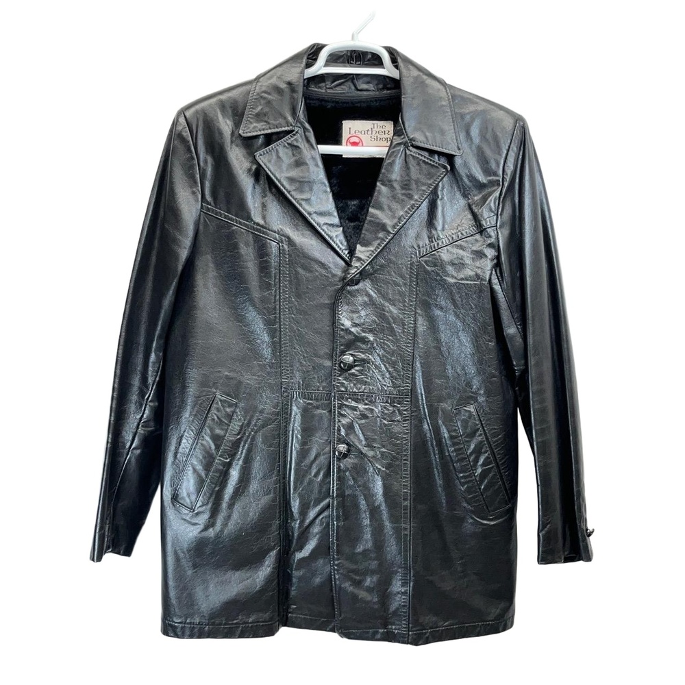 Vintage Sears The Leather Shop Black Mens Zip‎ In Liner Leather Jacket 38 Reg